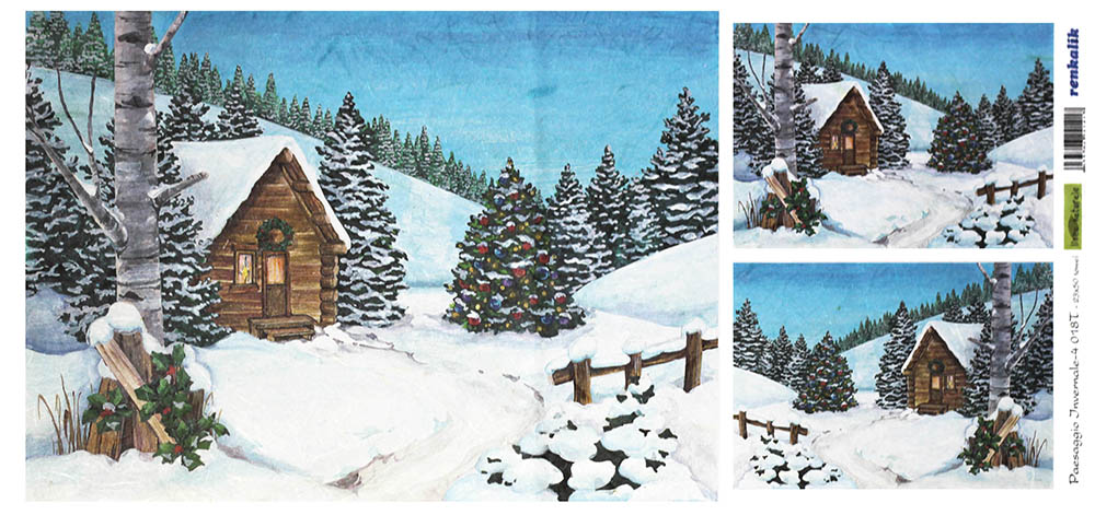 Рисовая бумага для декупажа новогодняя, рождественская, Зимний пейзаж и олень, купить