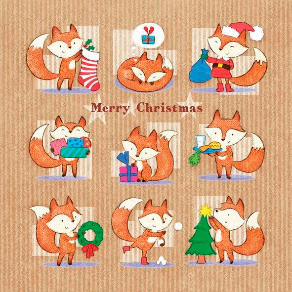 Новогодняя салфетка для декупажа Рождественские лисички
