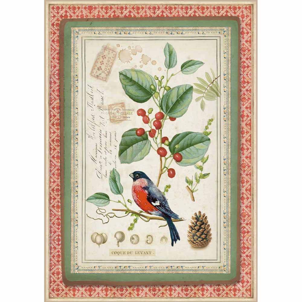 Новогодняя рисовая бумага для декупажа Stamperia DFSA4326 Зимняя ботаника, птица