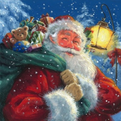 Салфетка для декупажа новогодняя Санта Клаус с мешком подарков