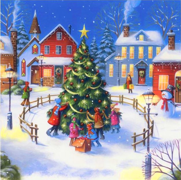 Салфетка для декупажа новогодняя Рождественская елка и дети