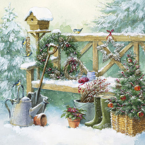 Салфетка для декупажа новогодняя Зимнее садоводство