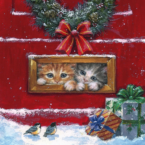 Салфетка для декупажа новогодняя Рождественские котята