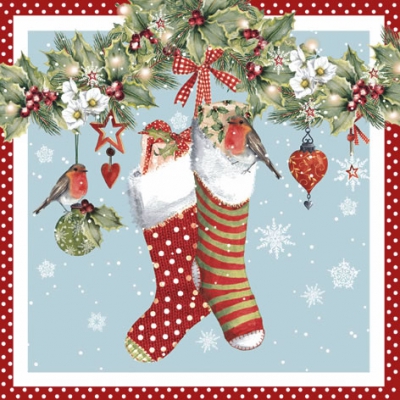 Салфетка для декупажа новогодняя Рождественские носки на гирлянде