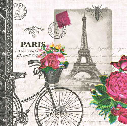 салфетки для декупажа Париж, велосипед, купить