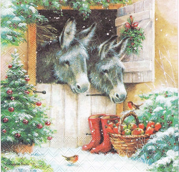 Новогодняя салфетка для декупажа Рождественские ослики, купить