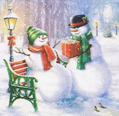 Новогодняя салфетка для декупажа Подарок для снеговика, купить