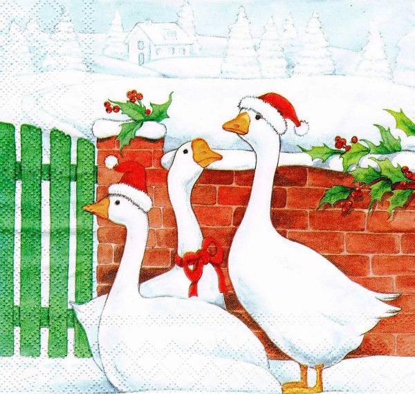 Новогодняя салфетка для декупажа Рождественские гуси, купить
