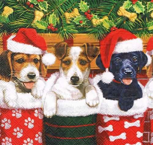 Новогодняя салфетка для декупажа Рождественские собаки, купить