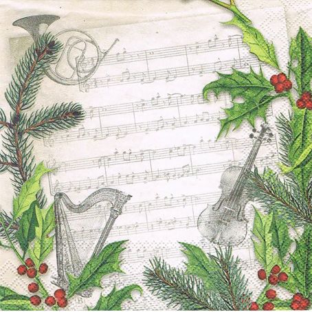 Новогодняя салфетка для декупажа Рождественская музыка