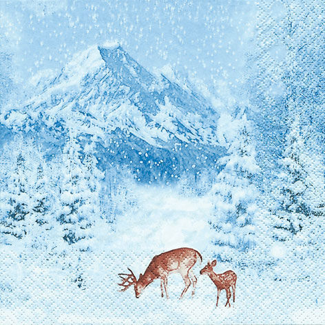 Новогодняя салфетка для декупажа Зимние горы и олени