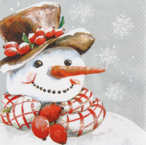 Новогодняя салфетка для декупажа Снеговик, купить