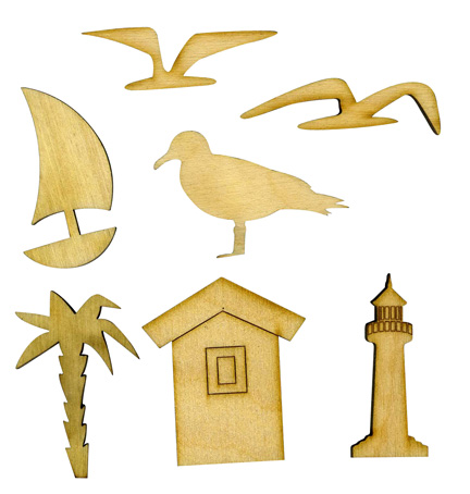 Декоративные плоские фигурки набор Берег моря, лазерные вырубки из фанеры 