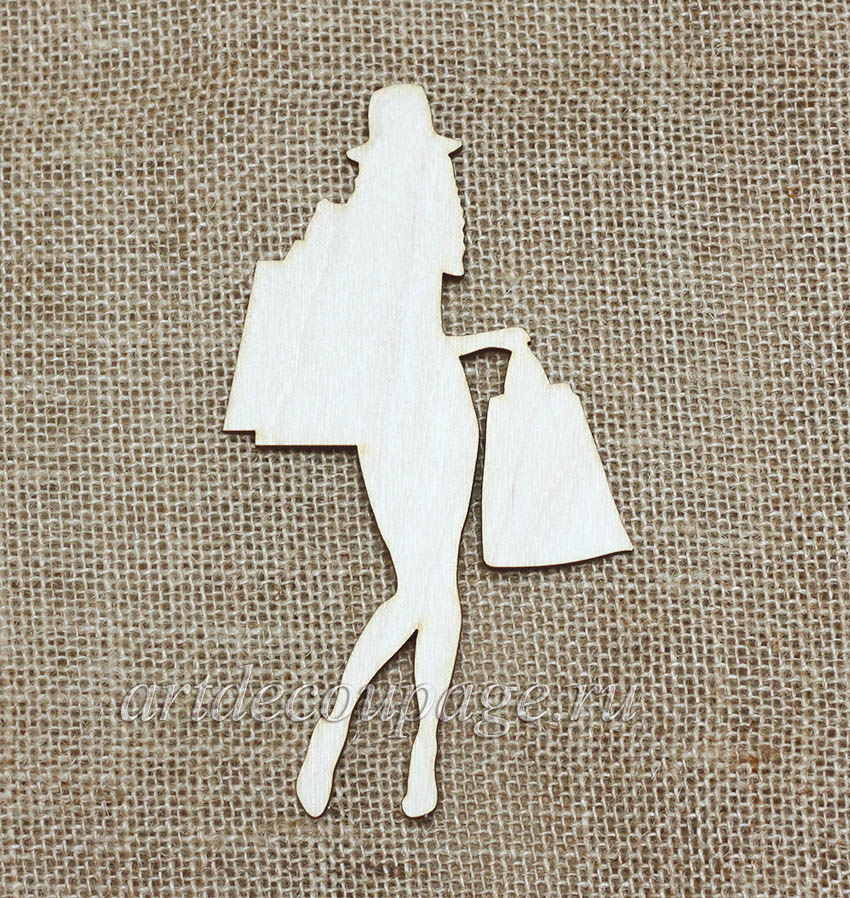 Заготовка деревянная плоская фигурка Женщина с покупками