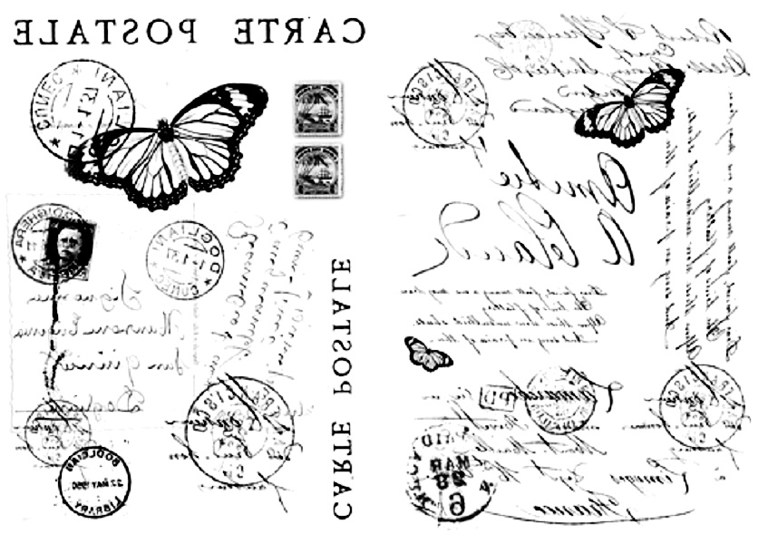 Переводные декупажные карты Stamperia Transfer DFTR024 "Открытки, штамы, бабочки"