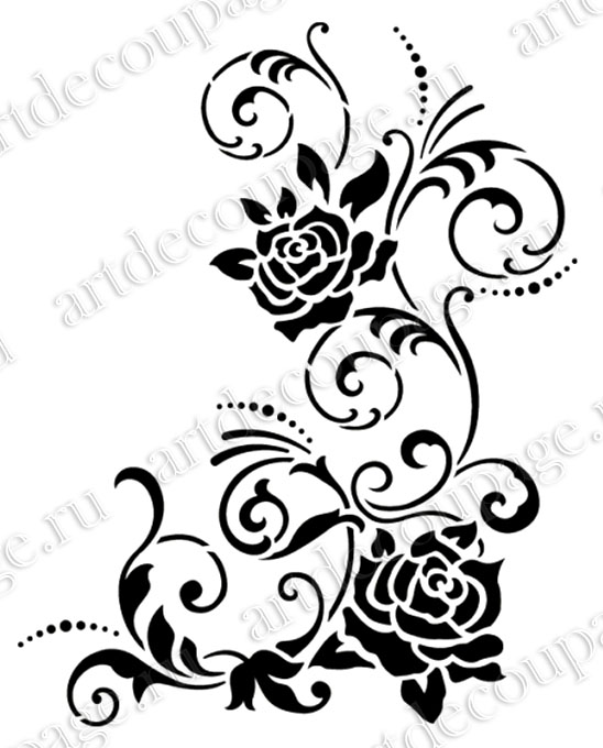 Трафарет для росписи Розы, завитки, узоры