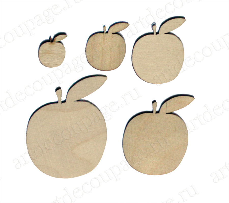 Плоские деревянные фигурки яблоки, накладные элементы для декора, купить